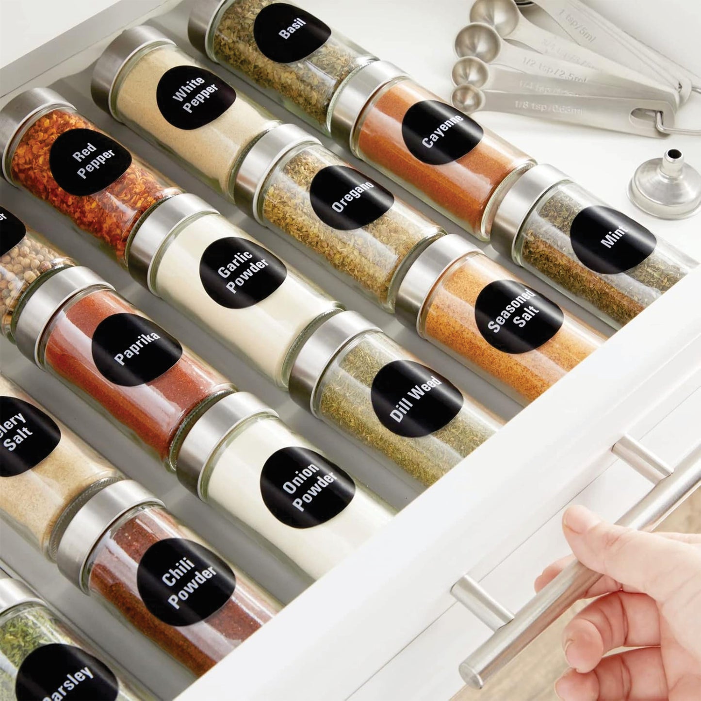 20-piece Masala Sticker Set. Each sticker includes like Haldi, Mirch, Zeera, Dhania, and Garam Masala. Waterproof, oil-resistant, and perfect for desi kitchens. stylish look. Ideal for plastic, glass, or steel jars.